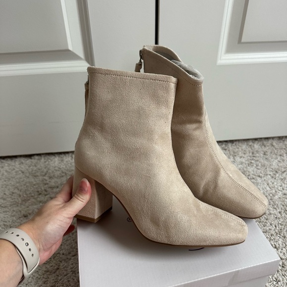 Beige Suede Ankle Boots - Picture 1 of 3